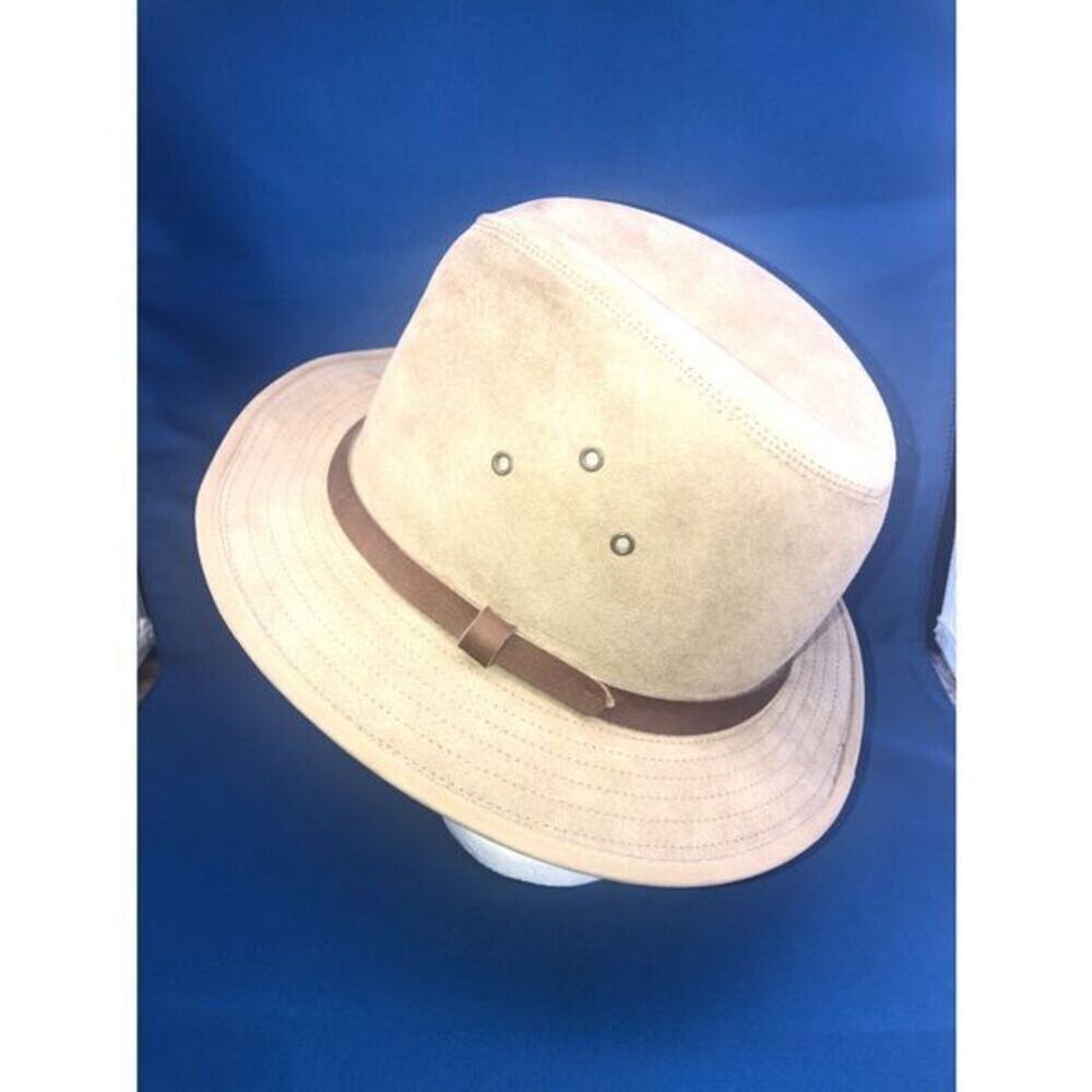 Vintage  Genuine Suede Leather Fedora Hat Medium Almanac Textile Workers Union.
